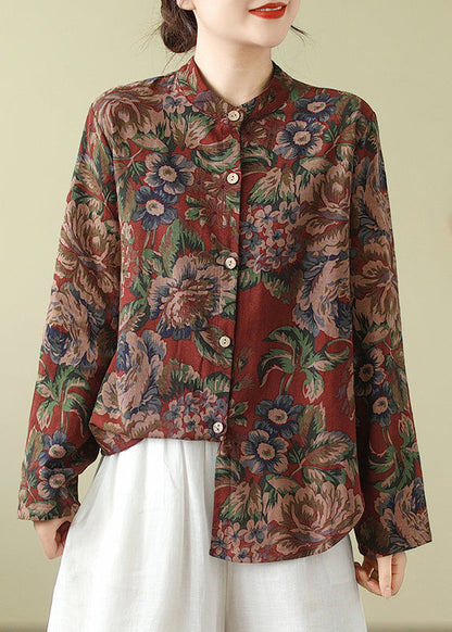 Bohemian Stand Collar Print Button Cotton Coats Fall QO075