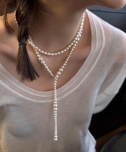 Beading Alloy Bohemian Gratuated Bead Pearl Sweater White