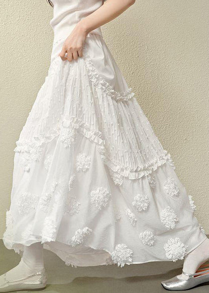 Skirts Waist Ruffled High Cotton White Summer Bohemian