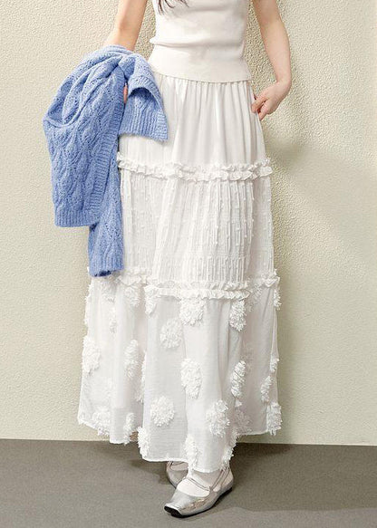 Skirts Waist Ruffled High Cotton White Summer Bohemian