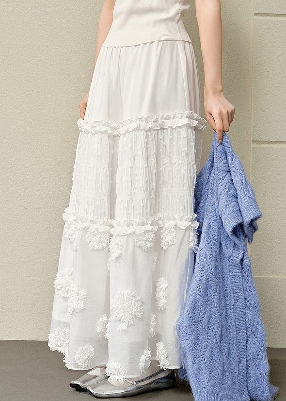 Skirts Waist Ruffled High Cotton White Summer Bohemian