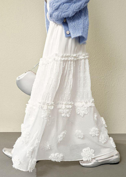 Skirts Waist Ruffled High Cotton White Summer Bohemian