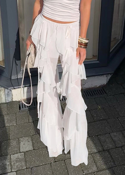 Tulle Trousers Summer White Ruffles Bell-bottom Bohemian