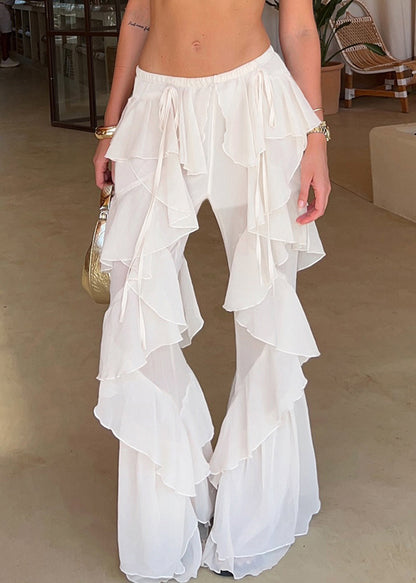 Tulle Trousers Summer White Ruffles Bell-bottom Bohemian