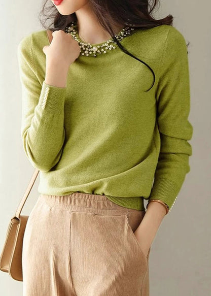 Bohemian Yellow Nail Bead Knit Shirt Spring TN012