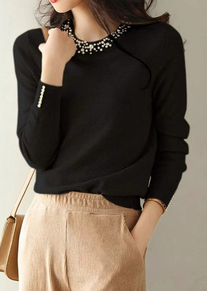 Bohemian Yellow Nail Bead Knit Shirt Spring TN012