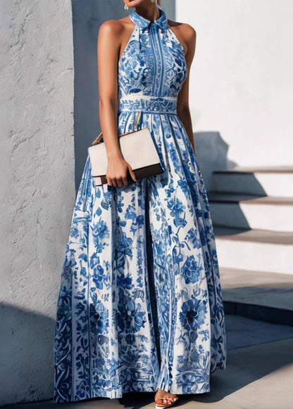 Collar Maxi Summer Pan Baby Peter Dress Boho Blue Print