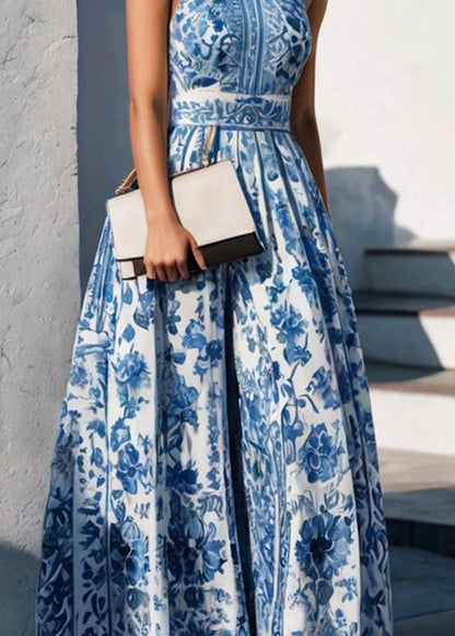 Boho Print Collar Blue Pan Dress Peter Baby Summer Maxi