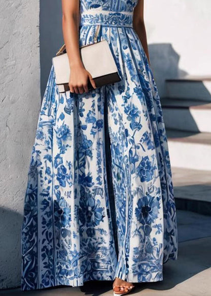 Collar Maxi Summer Pan Baby Peter Dress Boho Blue Print