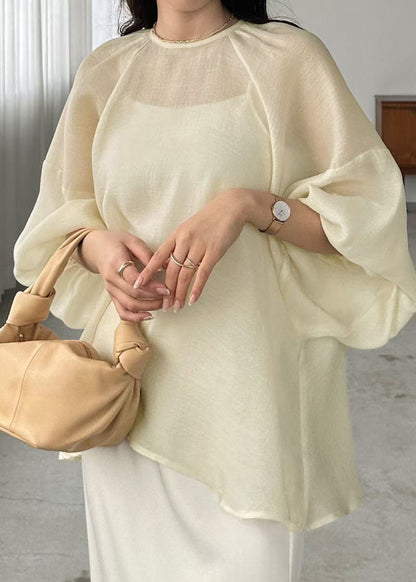 Sheer Boho Chiffon Sleeve Oversized Batwing Top Beige