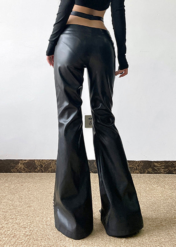 Boho Black PU Spring Patchwork Pants Leopard Asymmetrical