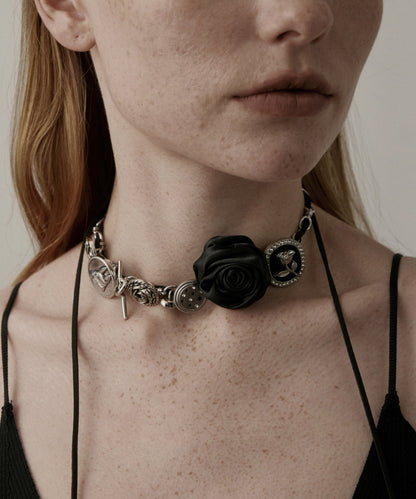 Boho Black Sterling Silver Rose Necklace YR011