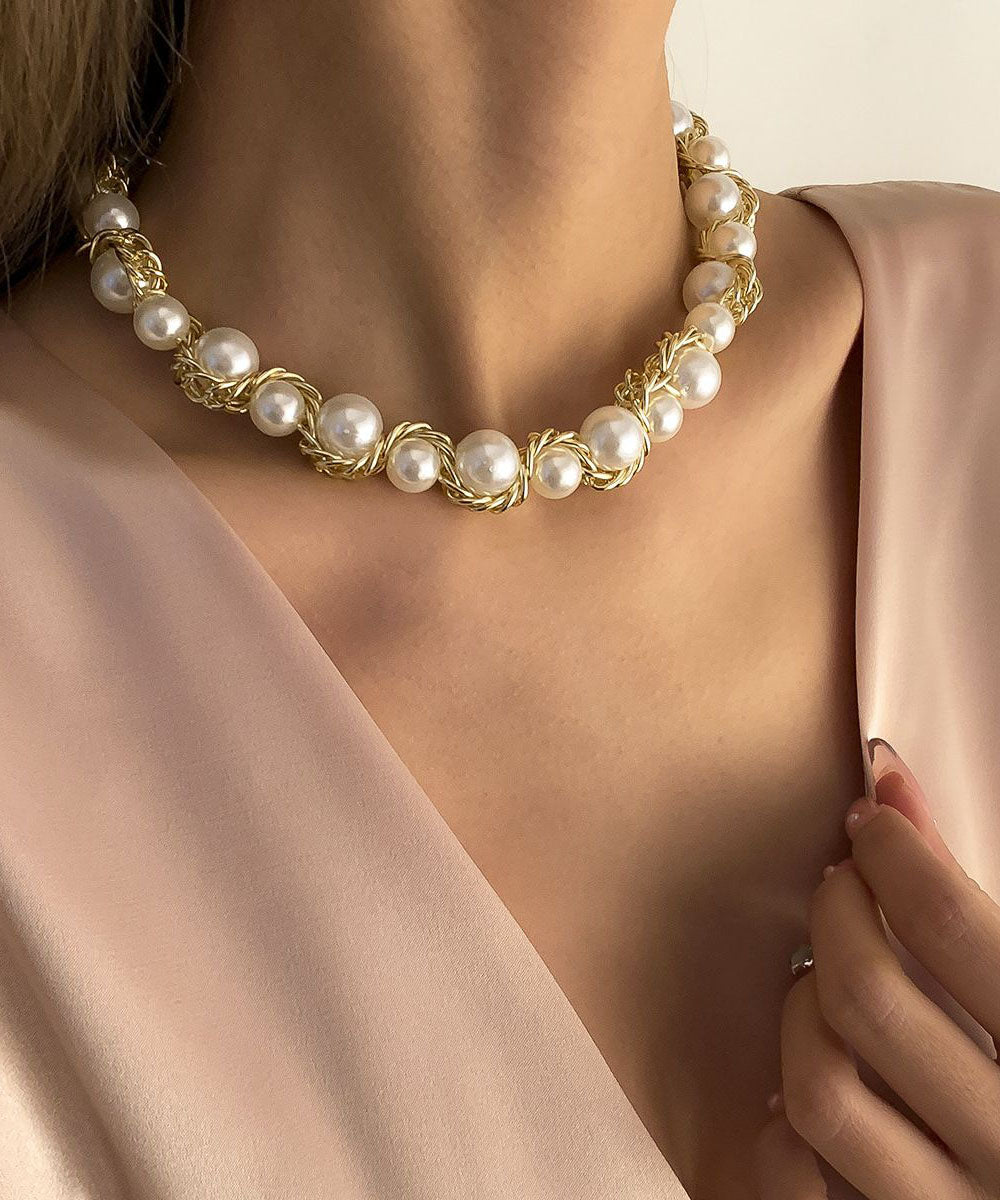 Bead Gold Copper Gratuated Pearl Boho Alloy Necklace