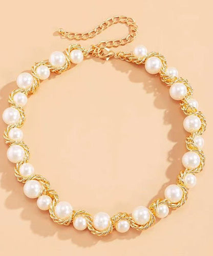 Bead Gold Copper Gratuated Pearl Boho Alloy Necklace
