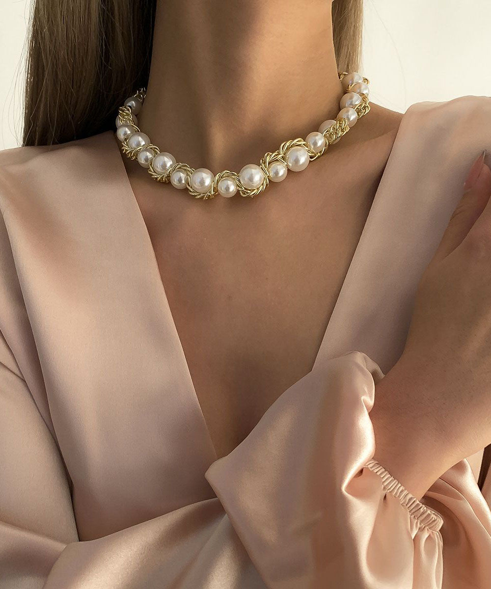 Bead Gold Copper Gratuated Pearl Boho Alloy Necklace