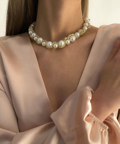 Bead Gold Copper Gratuated Pearl Boho Alloy Necklace