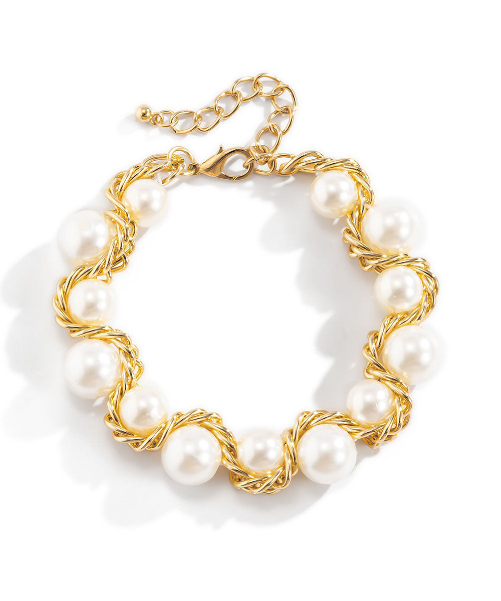 Bead Gold Copper Gratuated Pearl Boho Alloy Necklace