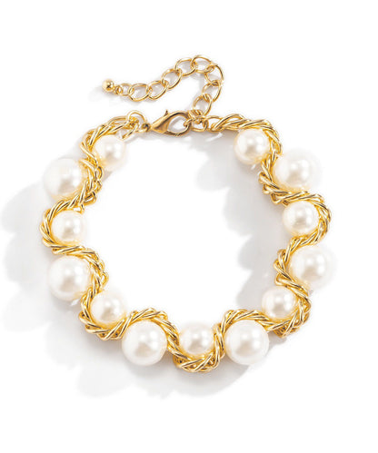 Bead Gold Copper Gratuated Pearl Boho Alloy Necklace