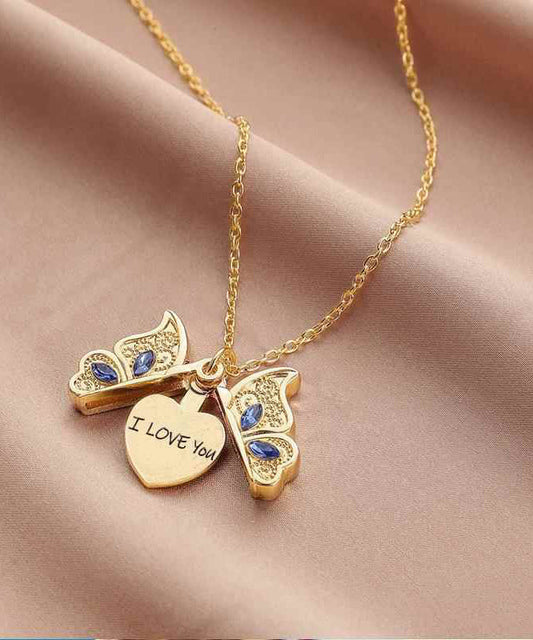 I Alloy Boho Love Butterfly You Zircon Copper Gold Pendant