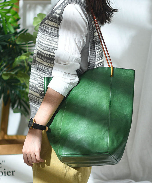 Large Green Bucket Bag Leather Capacity Boho