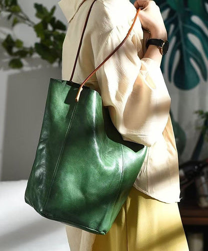 Large Green Bucket Bag Leather Capacity Boho