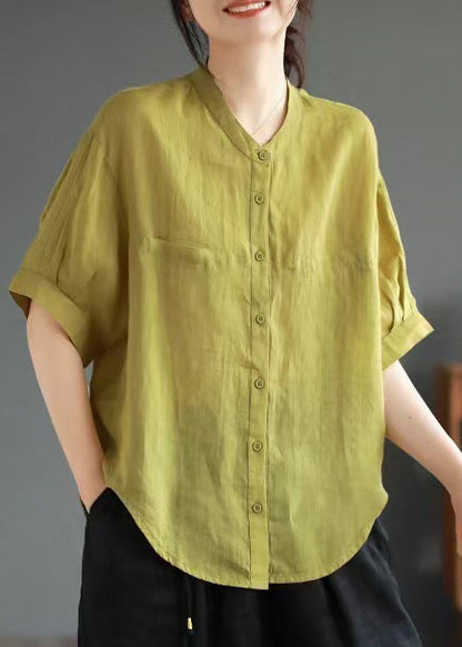 Green Summer Oversized Shirt Boho Top Linen