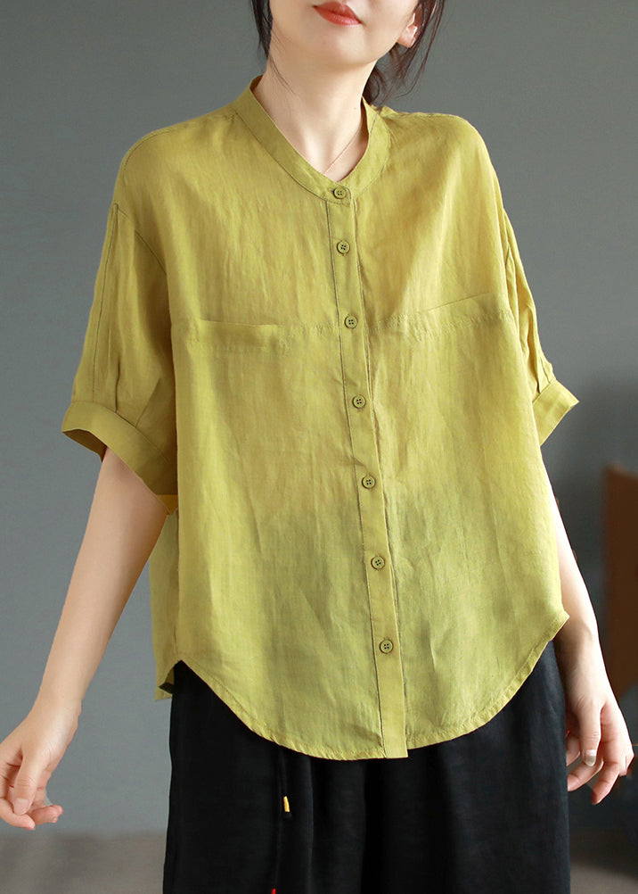 Green Summer Oversized Shirt Boho Top Linen