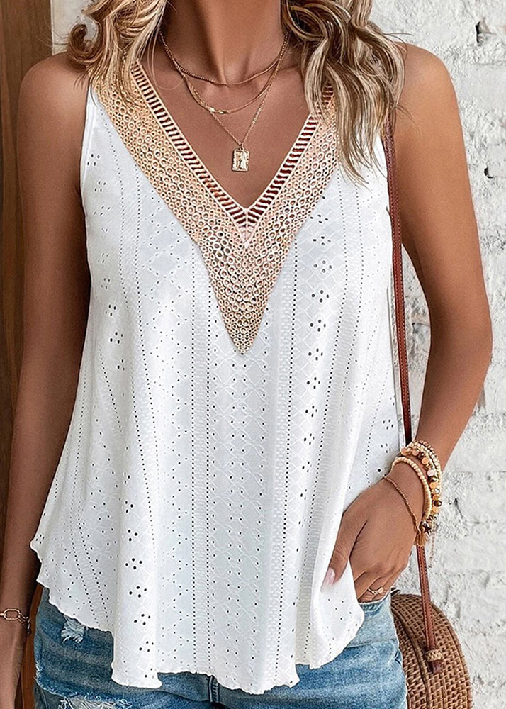 Patchwork Green Out Hollow Boho Summer Tanks