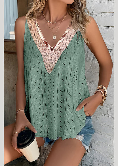 Patchwork Green Out Hollow Boho Summer Tanks
