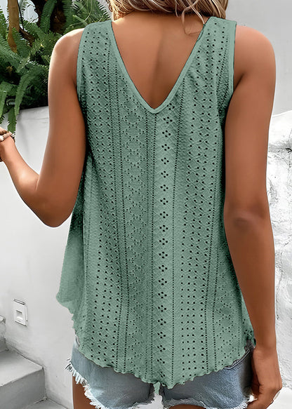 Patchwork Green Out Hollow Boho Summer Tanks
