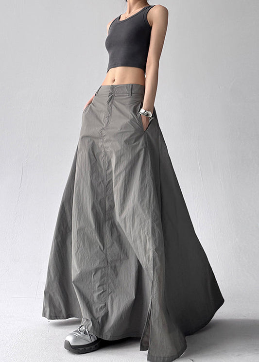 Side Exra Summer Grey Line A Open Boho Hem Skirt Large