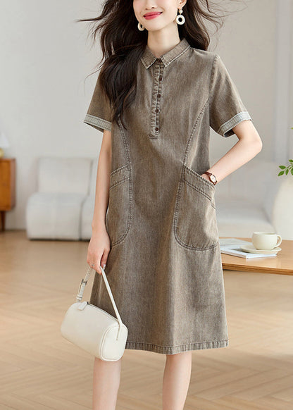 Pockets Collar Denim Pan Peter Summer Grey Day Dresses Boho