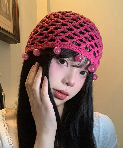 Boho Handmade Rose Hollow Out Bead Knit Boonie Hat WI022