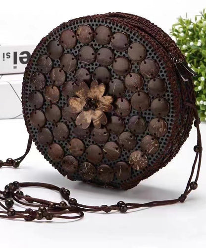 Sac messager circulaire en patchwork de bois fait main Boho HJ1051