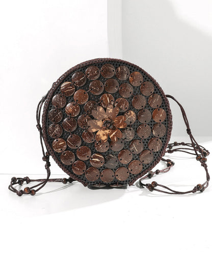 Sac messager circulaire en patchwork de bois fait main Boho HJ1051