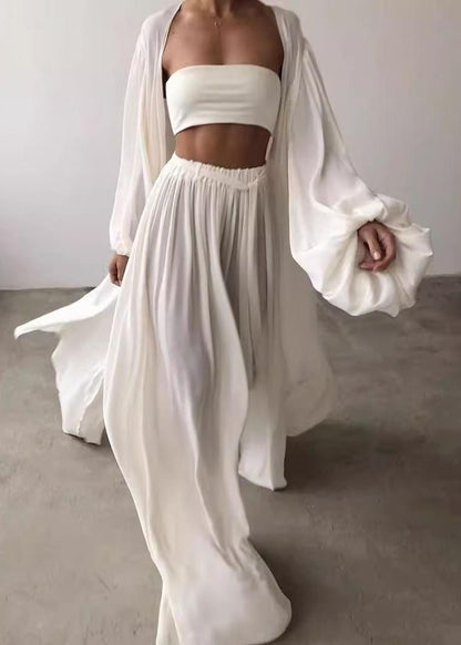 Three Set Khaki Sleeve Chiffon Lantern Pieces Boho Oversized