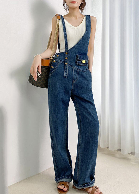 Boho Jumpsuits Asymmetrical Denim Design Navy Summer