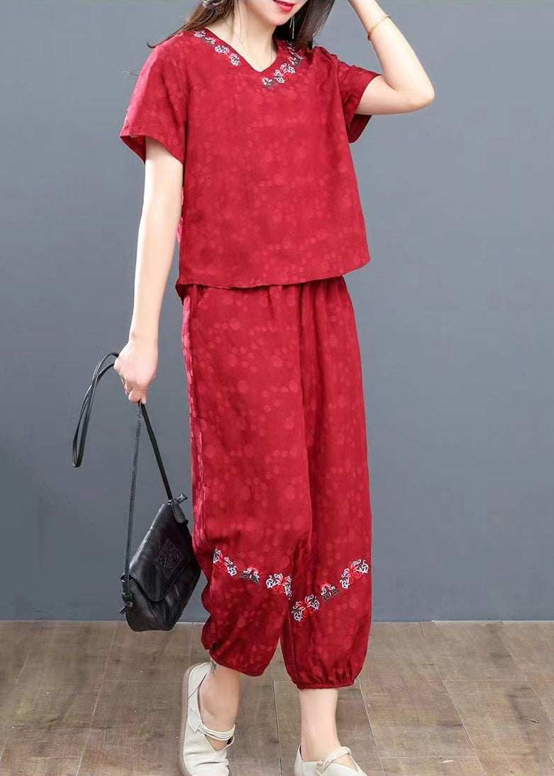 Summer Boho Pieces Navy Cotton Set Embroidered Two