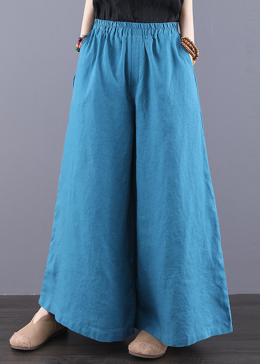 Pants Peacock Leg Boho Linen Blue Summer Wide Oversized
