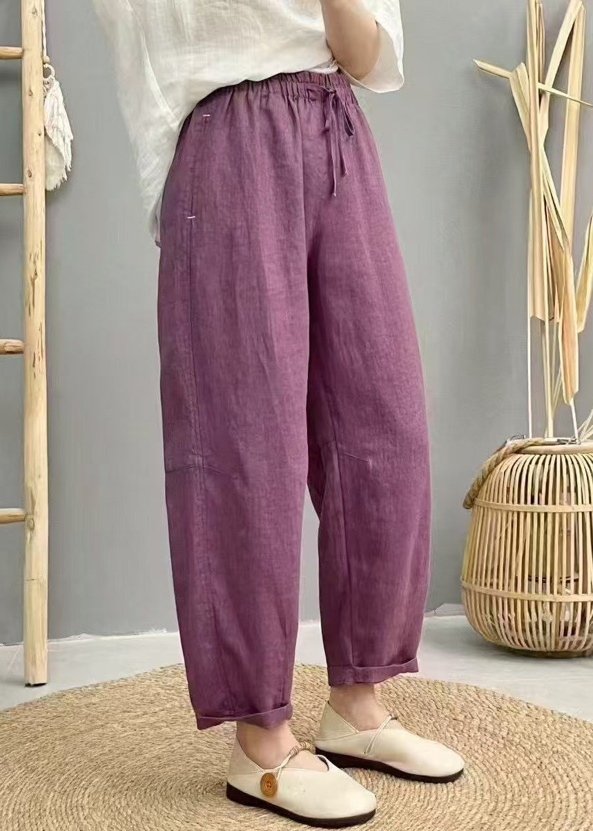 Pants Elastic Summer Waist Oversized Harem Linen Purple Boho