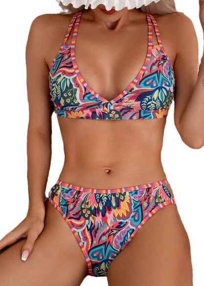 Maillot de bain deux pièces imprimé arc-en-ciel bohème patchwork VC050