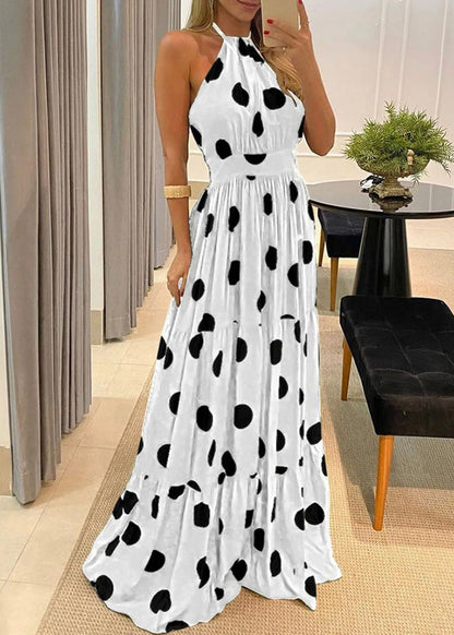 Long Waistband Boho Printed Slim Dress Rainbow Sleeveless