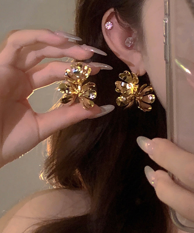 Floral Silk Stud Copper Boho Overgild Earrings