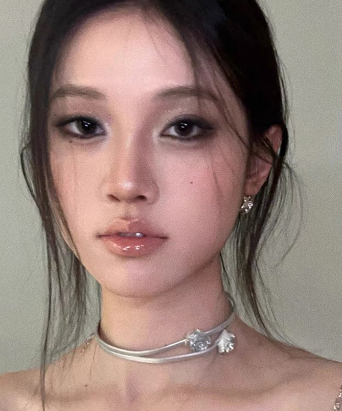 Double-Layer Boho Choker Rose Silk Stainless Steel