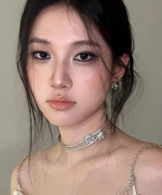 Double-Layer Boho Choker Rose Silk Stainless Steel