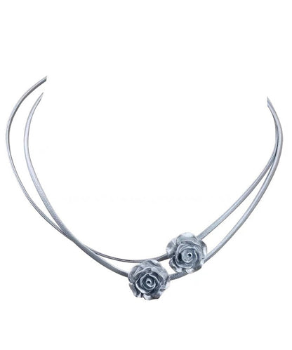 Double-Layer Boho Choker Rose Silk Stainless Steel
