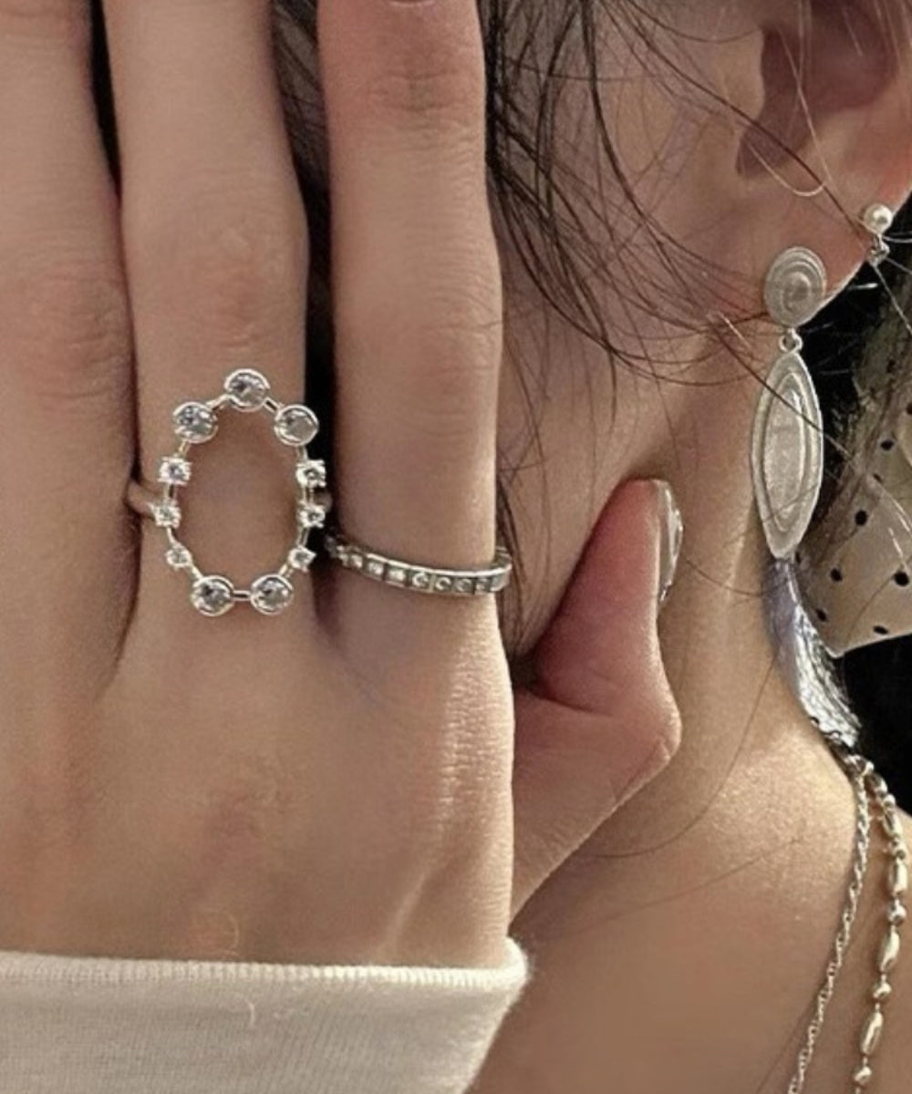 Stainless Rings Silk Set Zircon Steel Boho Three-Piece Open