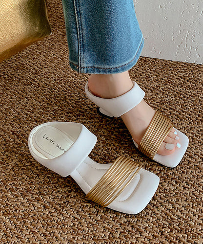 Chunky Slide Boho Splicing Sandals Brown Sheepskin