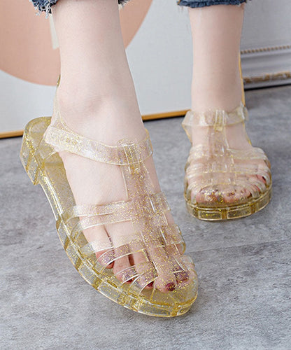 Boho Splicing Hollow Out Flat Clear Sandals White AA012