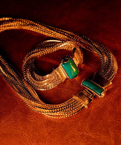 Chain Silver And Weave Jade Sterling Overgild Necklace Boho